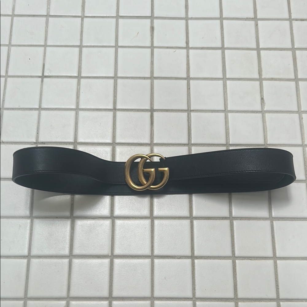 Gucci Black Leather Belt with Gold Buckle